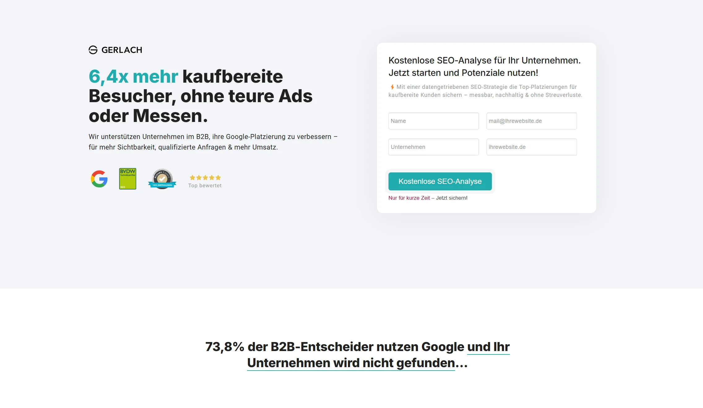 Google Ads optimierte Landingpage für mehr Conversions