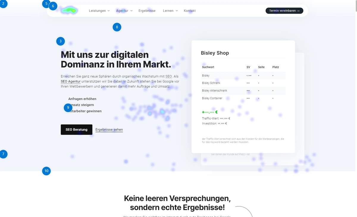 Heatmap Gerlach Media aus 2023, Analyse der stark genutzten Bereiche.