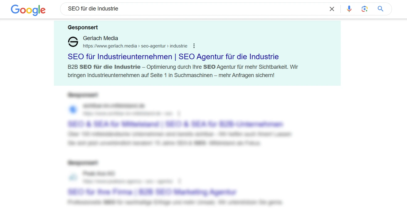 Seite 1 bei Google durch Ads
