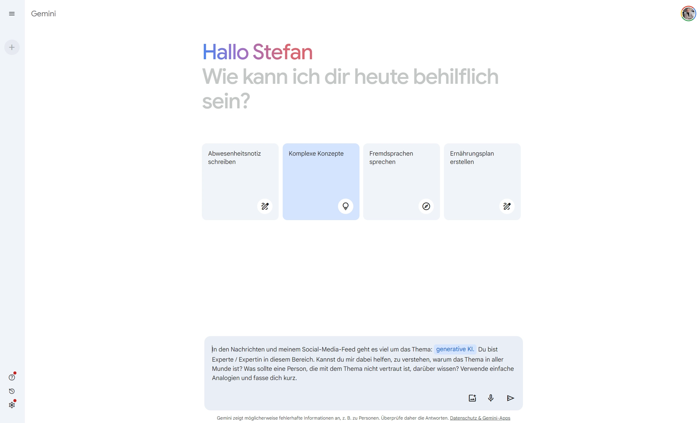 Screenshot von Google Gemini