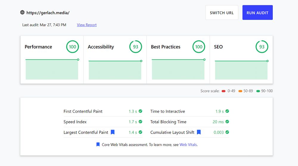 Google Web Vitals Messung Screenshot