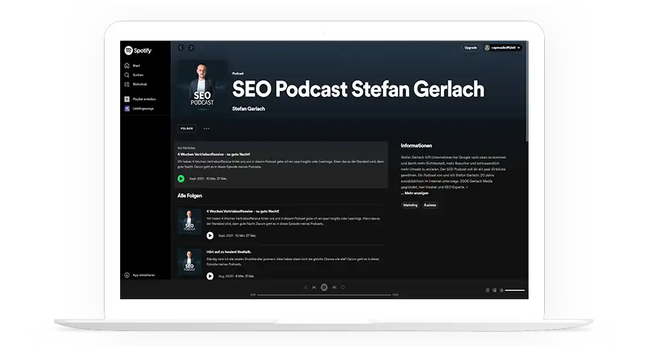 Screenshot vom SEO Podcast bei Spotify