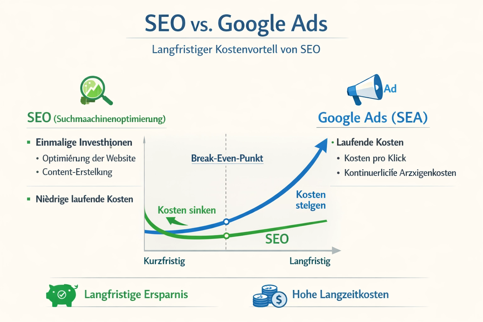 Infografik: ROI Vergleich zwischen SEO und Google Ads (SEA) &uuml;ber 24 Monate