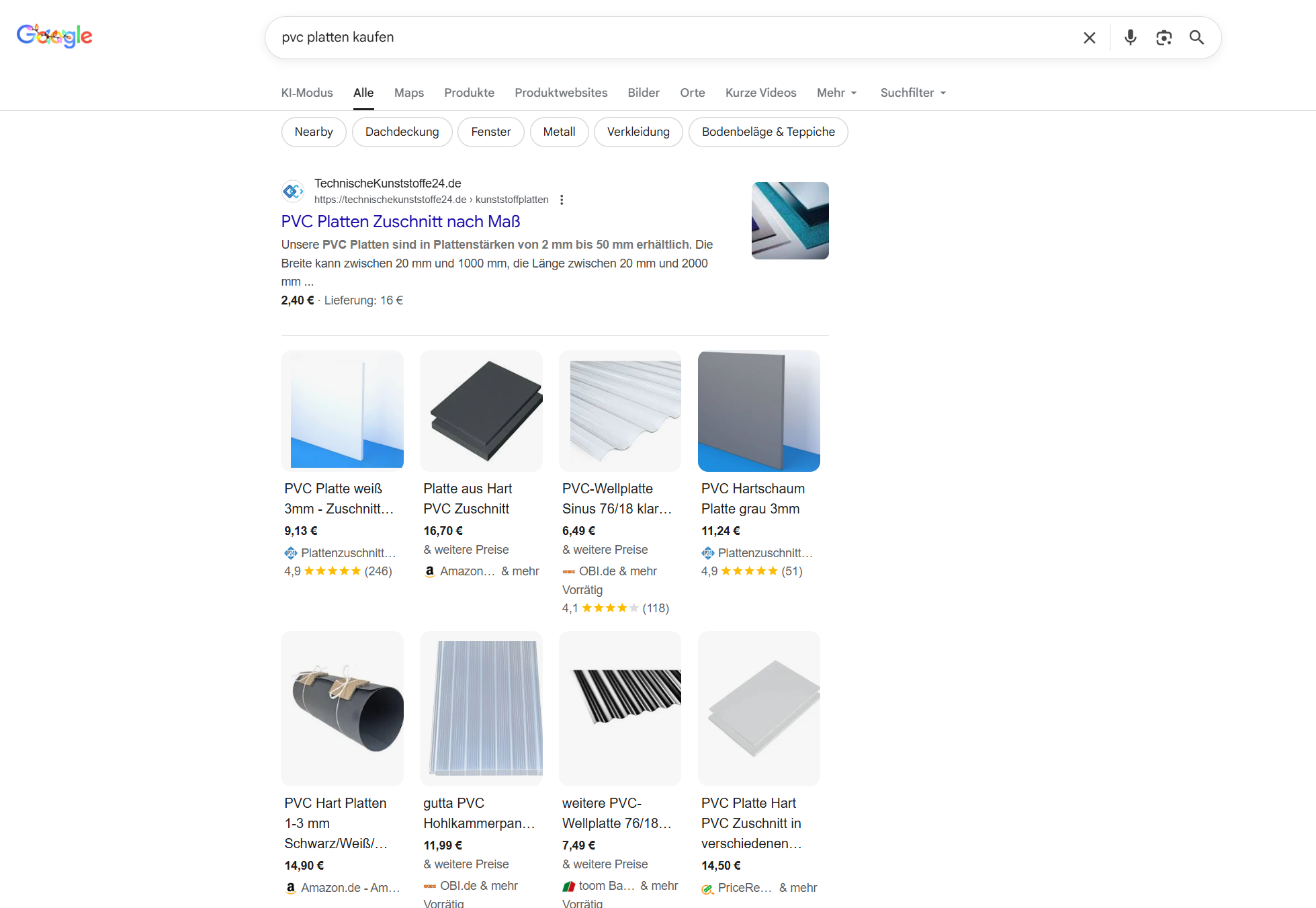 Bei Google gefunden werden mit Strategie und Planung. Hier ein Beispiel eines Kunststoffanbieters