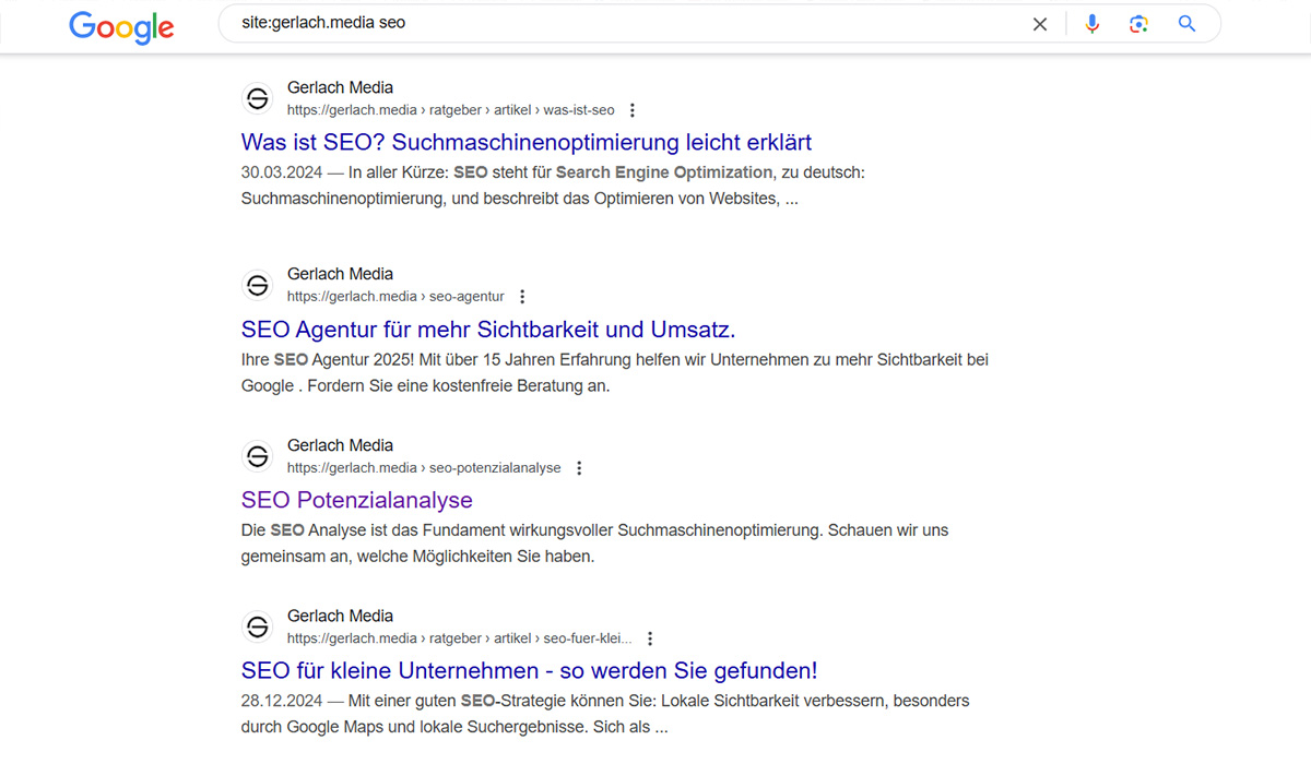 Seitensuche mit dem Google Operator site: