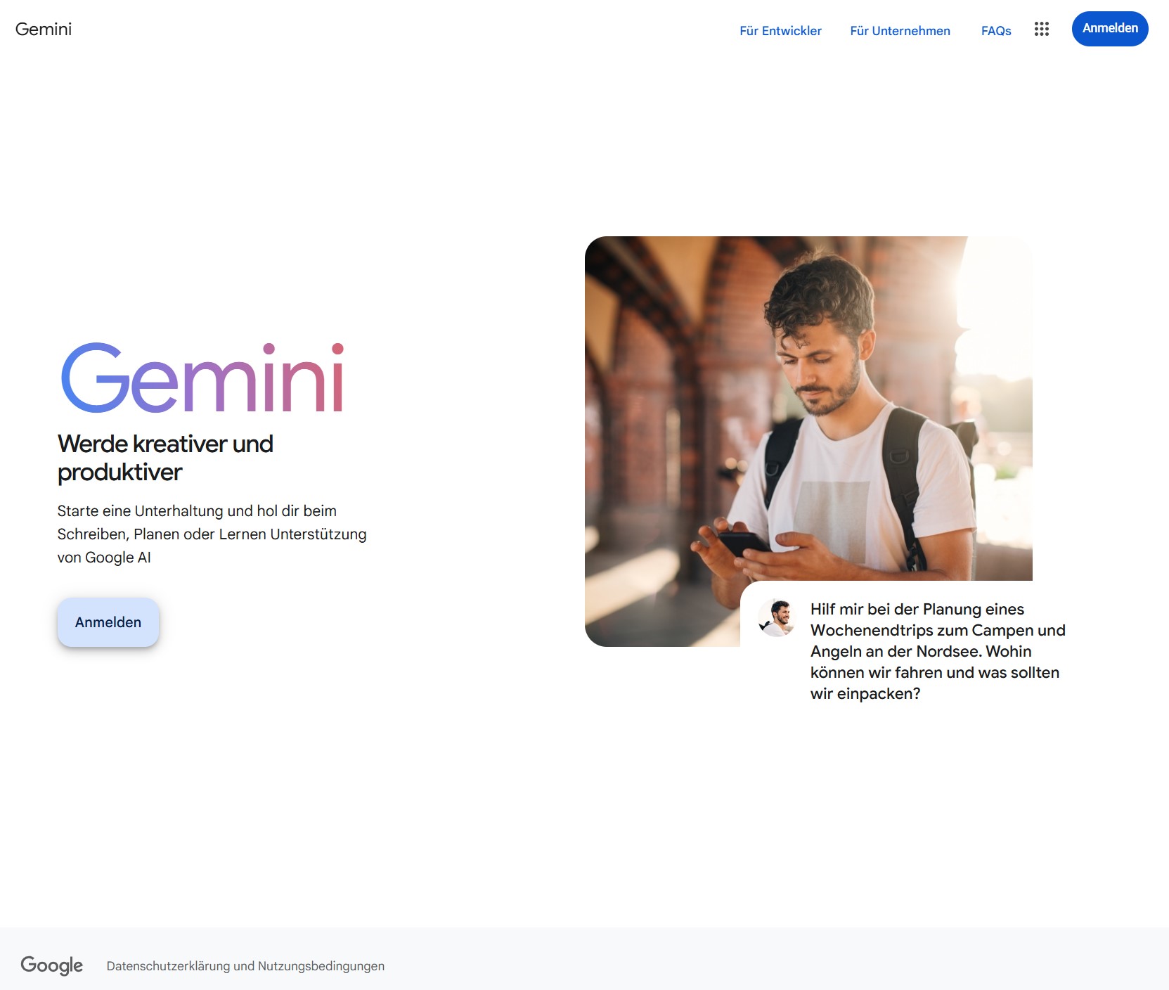Screenshot Google Gemini Anmeldung