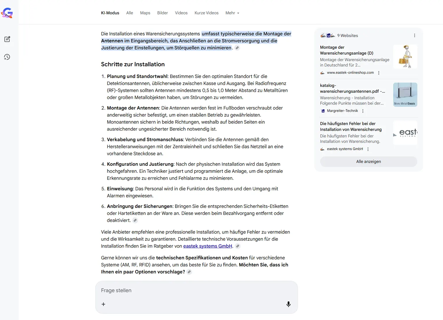 Platzierungen als Google AI Overview Ergebnis