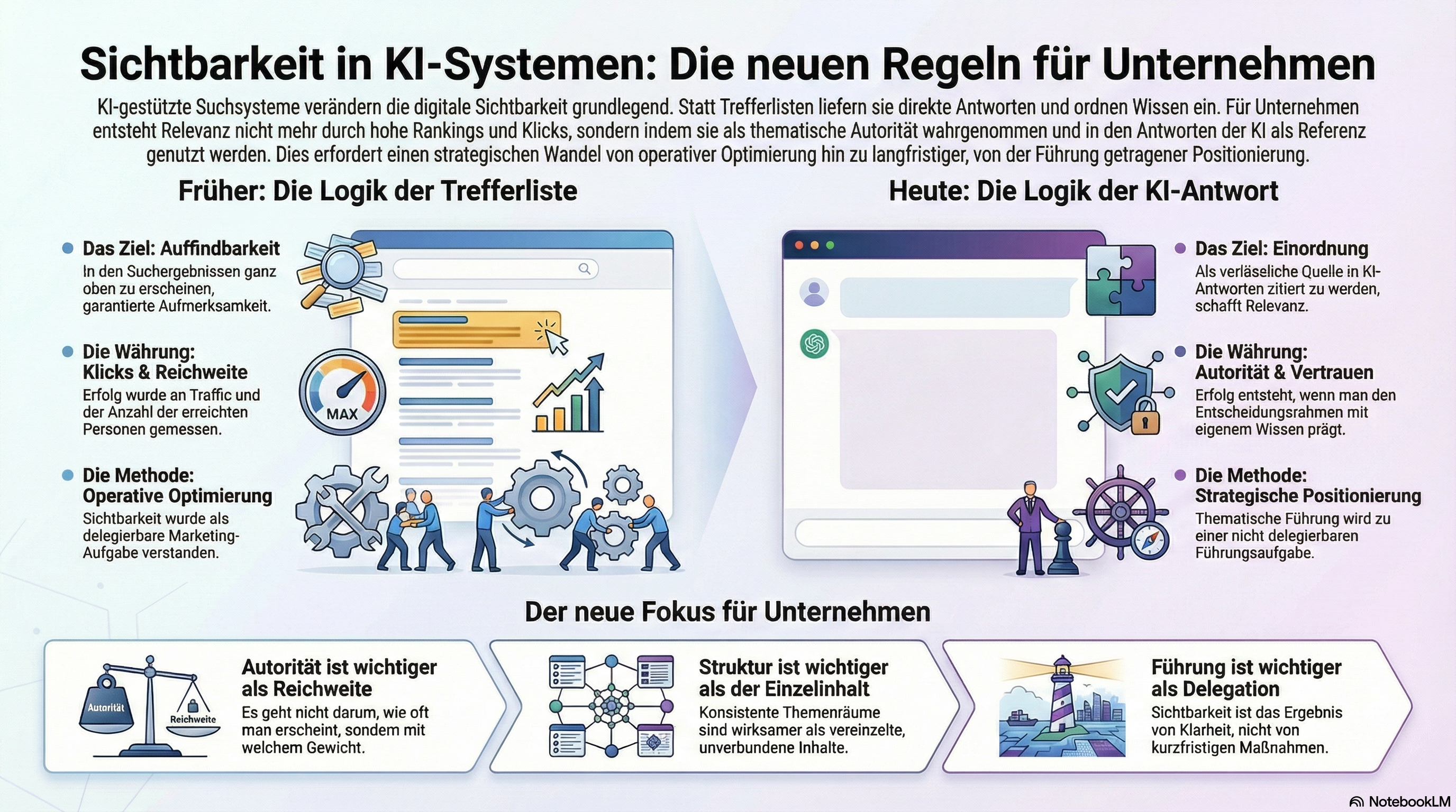 Infografik zur Verschiebung der Sichtbarkeit durch KI Suchen
