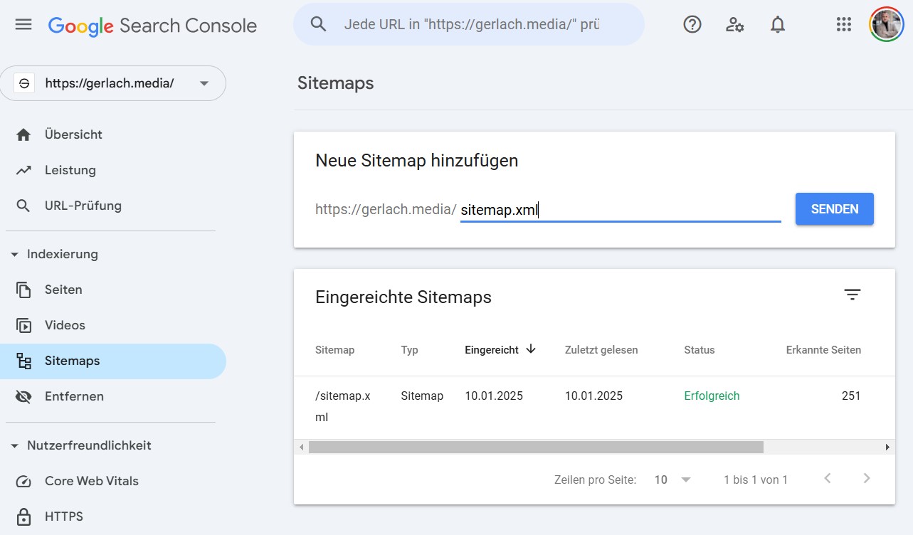 Sitemap in der Search Console einreichen